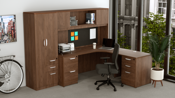 Walnut  L Desk Group with Hutch