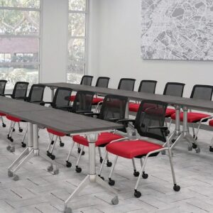 TRAINING ROOM SHOWING HS-DOOBI TABLES WITH ASH GRAY TABLE TOPS